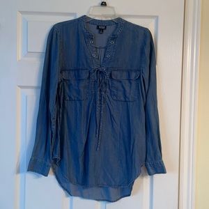 Denim Top with Deep V-Neck